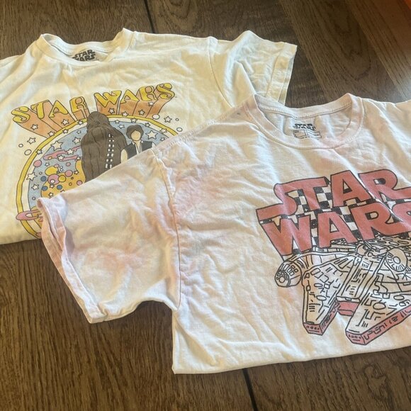 PINK Tops - Lot Of 2 Star Wars Sz M-L Girls Tee Shirt Tie-dyed Pink/white And Yellow Bundle